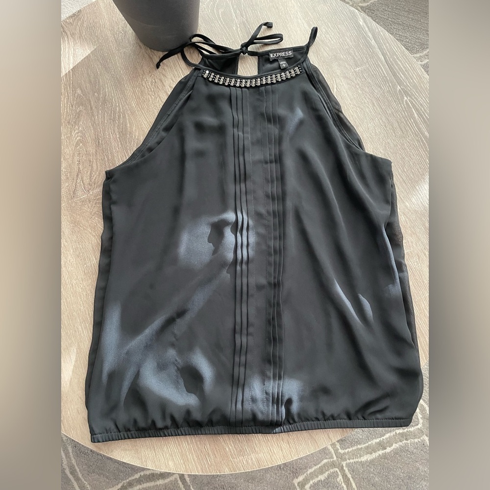 Elegant Black Sleeveless embellished Top from Express